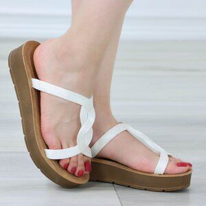White T-Strap Gladiator Comfort Sandal Slip On Sliders